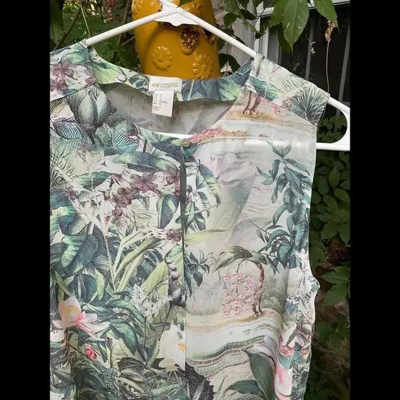H& M Conscious Collection Tropical print sheer Shirt Size 12 100% Recycled - Picture 6 of 11